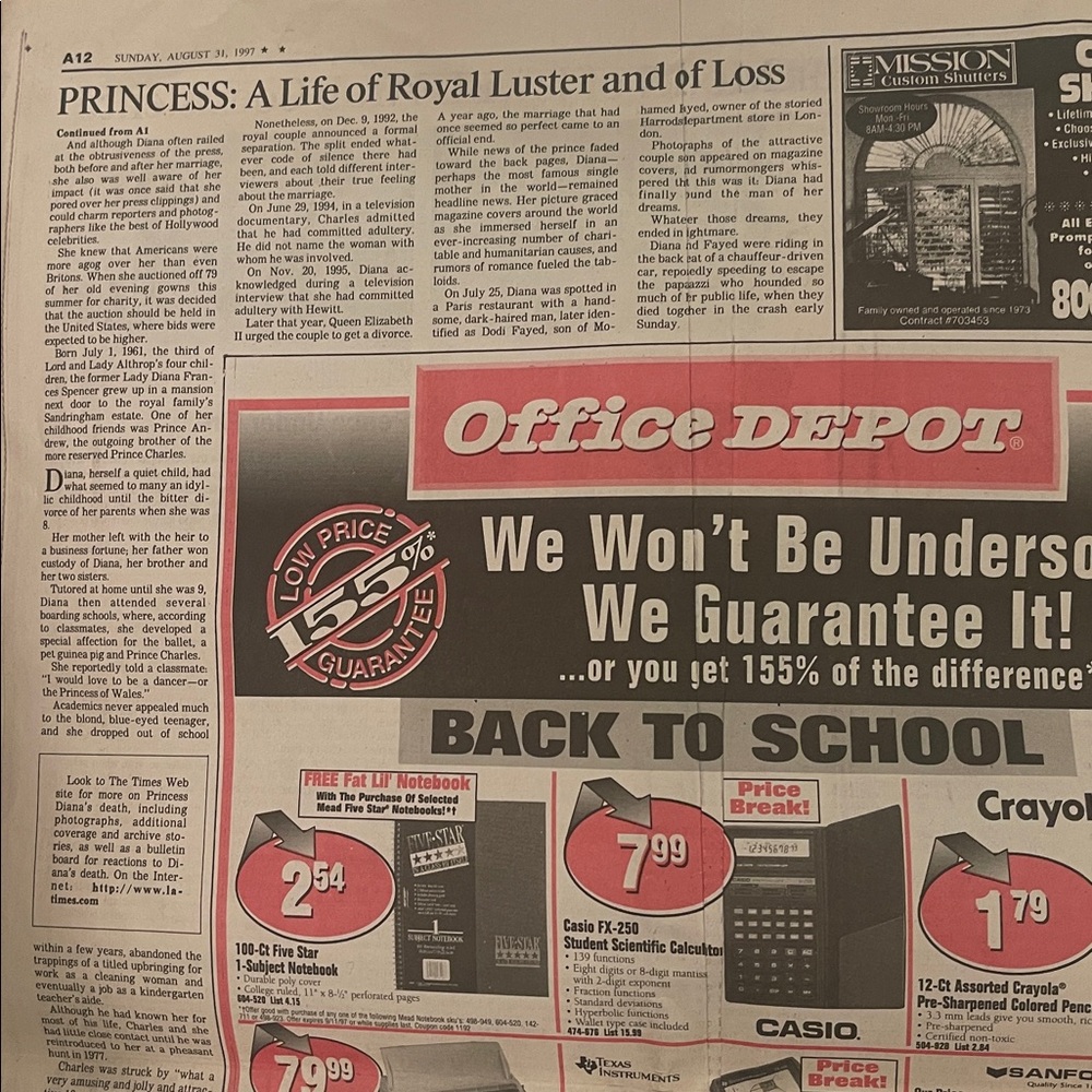 Princess Diana: Section A, Sunday Final Edition, Los Angeles Times 09/31/97 - Picture 6 of 6